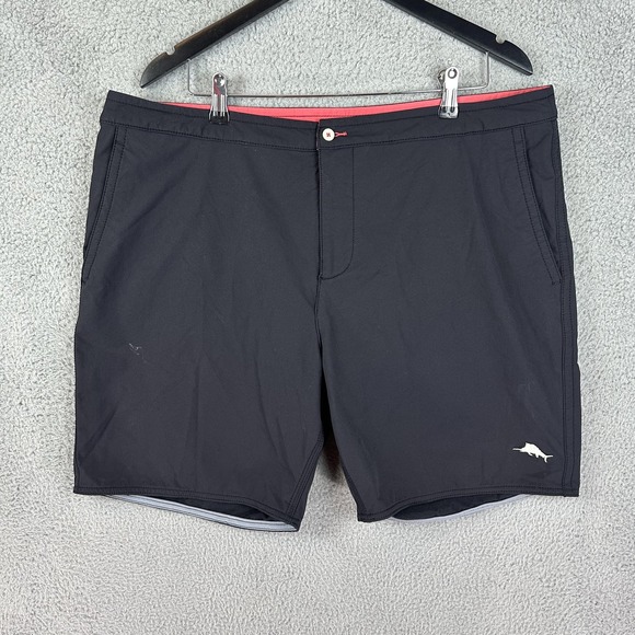 Tommy Bahama Relax Swim Trunks Mens 38 Black Mesh Lined Nylon Marlin Logo Shorts - Picture 1 of 12